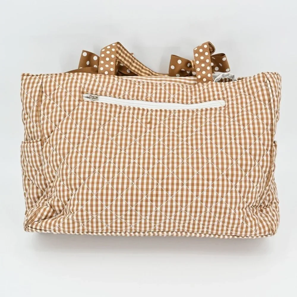VTG 90s Y2k Deadstock Gingham Polka Dot Quilted Diaper Bag Changing Pad Set - Picture 3 of 9